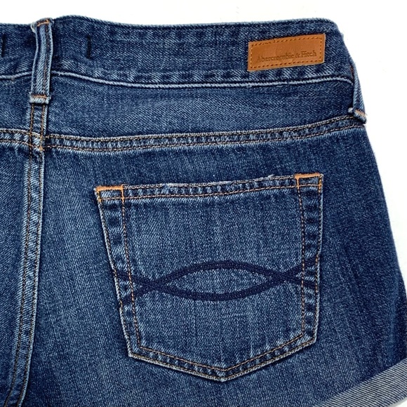 Abercrombie and Fitch Dark Blue Low Rise Button Fly Distress Jean Short Size 26 - Picture 5 of 12